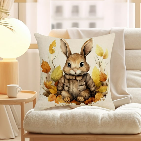 Clearance Under $5 Boovnll Easter Pillow Covers 18x18", Cute Easter Bunny Printing Linen Easter Pillow Covers for Home Bedroom, Living Room, Couch, Sofa, Party Decor, Easter Decorations