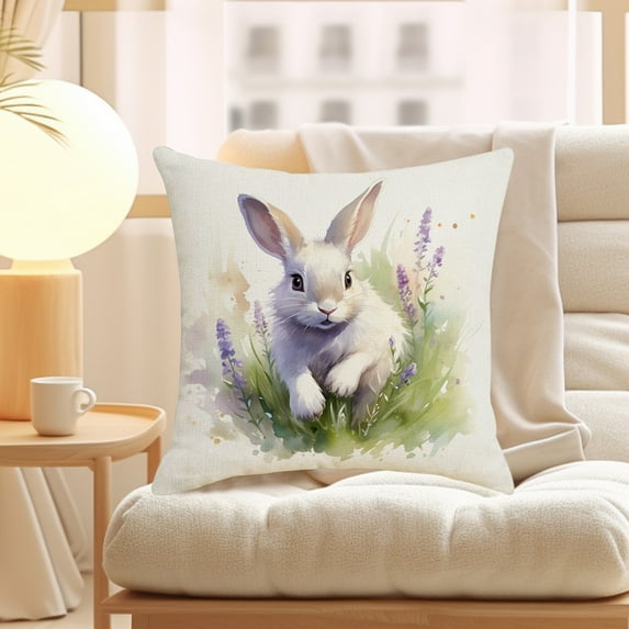 Clearance Under $5 Boovnll Easter Pillow Covers 18x18", Cute Easter Bunny Printing Linen Easter Pillow Covers for Home Bedroom, Living Room, Couch, Sofa, Party Decor, Easter Decorations
