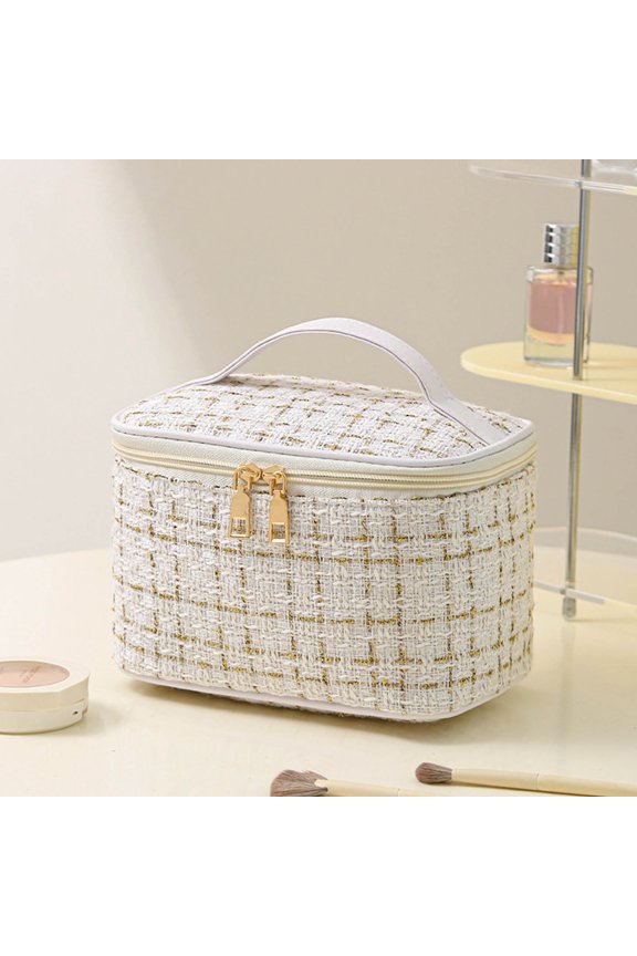 Clearance Under $5 Boovnll Makeup Bag, Large Capacity Stylish Portable Breathable Mesh Make Up Bag With Handle for Women Purse Cosmetics Toiletries Accessories Brushes, Travel Makeup Bag