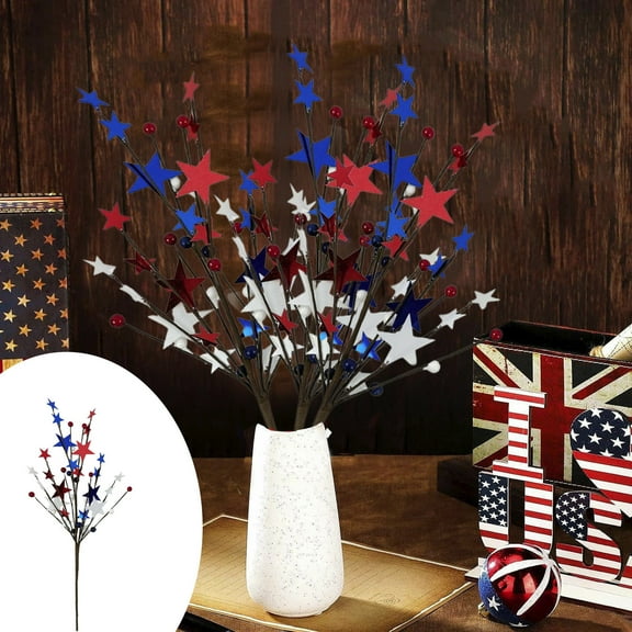 Clearance Under $5 Boovnll Patriotic Flower Stems, Artificial White Blue Red Flower Stems 4th of July Table Decorations for Home, Dining Table Centerpiece Decor, 4th of July Decorations