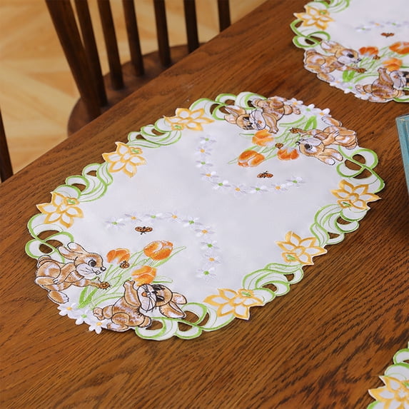 Clearance Under $5 Boovnll Placemats, Easter Bunny Embroidered Washable Wipeable Heat-Proof Place Mats for Home Kitchen, Dining Table, Holiday, Party Decor Supplies, Easter Decorations