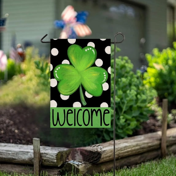 Clearance Under $5 Boovnll St Patricks Day Garden Flag, 12x18" Linen Welcome Garden Flag, Double Sided Shamrocks Garden Decor St Patricks Day Flag for Outdoor Yard Sign, St Patricks Day Decorations