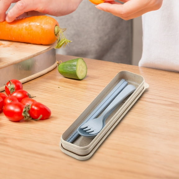 Clearance Under $5 Boovnll Travel Utensils with Case, Reusable Portable Plastic Chopsticks Fork Spoons Travel Utensils for Camping, Picnic, Hiking, Office, Lunch Box Accessories, Silverware Set