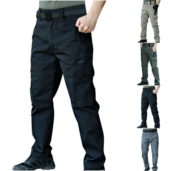 Under 5$Casual Pants for Mens Elastic Waist Plus Size Fashion Pants Pocket Water Ripstop Hiking Pants Lightweight Cargo Fishing Military Pants Up to 65% off