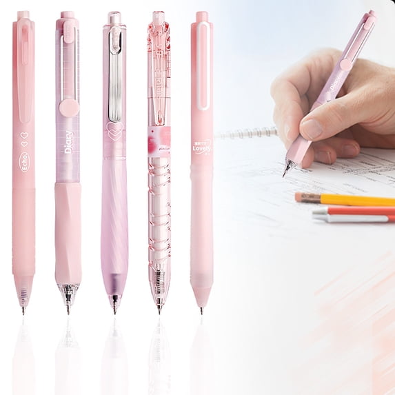 Clearance 5 Count Pastel Gel Ink Pen Set, Cute Note Taking 0.5mm Fine Point, Retractable Black Ink Pens for Journaling, Aesthetic Office Supplies, Nurse Pens (Light Pink)
