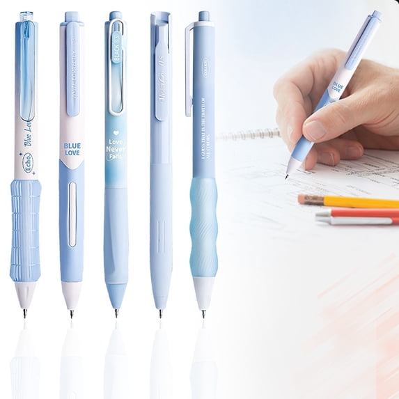 Clearance 5 Count Pastel Gel Ink Pen Set, Cute Note Taking 0.5mm Fine Point, Retractable Black Ink Pens for Journaling, Aesthetic Office Supplies, Nurse Pens (Sky Blue)