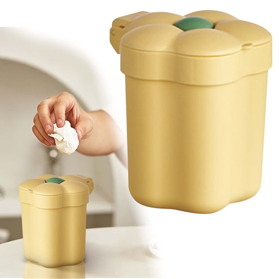 Clearance Under 5$ Desktop Ornament,Mini Storage Bucket Cute Petal Shaped Mini Small Round Plastic Trash Can Multi Function Household Push-Top Lid Type Waste for Desktop Bathrooms Kitchens Home