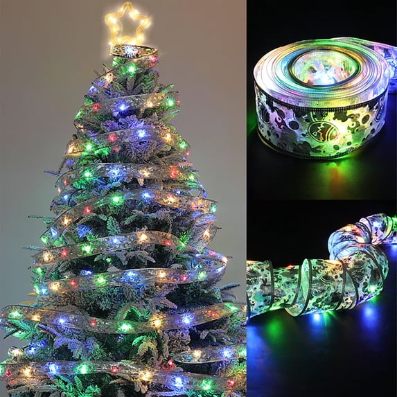 Clearance Under $5 EGNMCR Christmas Ribbon Lights Gold Christmas Tree Ribbon String Lights 13 Ft 40 LED Lights Battery Operated Xmas Lights for Christmas Tree Party Wedding Indoor Outdoor Decoration