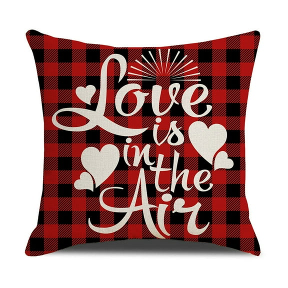 Under 5 EGNMCR Valentines Day Throw Pillow Covers 18x18 Red Color Heart Home Decorations Plaid Wedding Cushion Case Decoration Case for Sofa Couch Valentine Decorations Gifts For WomenMen