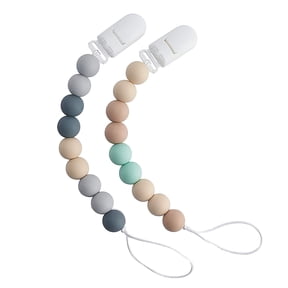 FAMTKT 2 Pack Pacifier Clips for Baby Boys and Girls, One-Piece Silicone Pacifier Chain with Clip for Teether Toys, Pacify Toy Molar Lozenge Chain