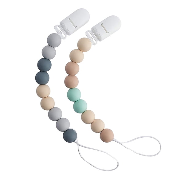 FAMTKT 2 Pack Pacifier Clips for Baby Boys and Girls, One-Piece Silicone Pacifier Chain with Clip for Teether Toys, Pacify Toy Molar Lozenge Chain