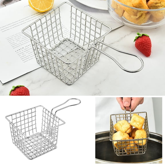 FAMTKT Fry Basket Stainless Steel Deep Frying Basket Food Strainer Basket Snack Basket French Fries Frying Basket Chicken Filter Oil Drying Restaurant Decoration Basket