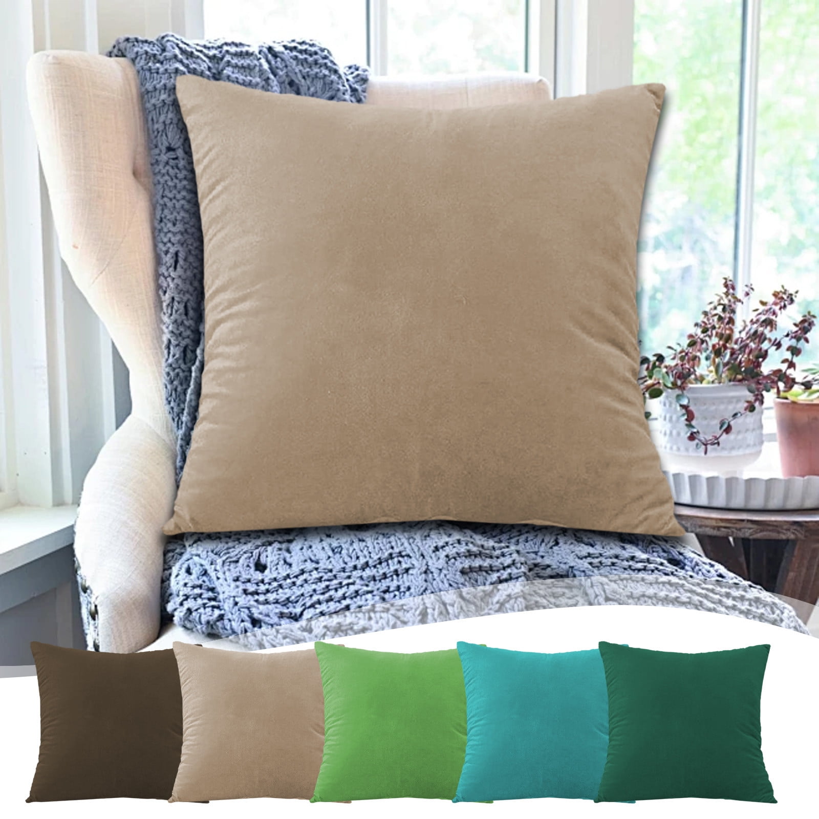 DecorUhome Set Of 2 Linen Cushion Covers 40X40cm,Decorative Outdoor Plain Vintage Cushion Covers With Stitched Edges, Square Farmhouse Neutral Pillow