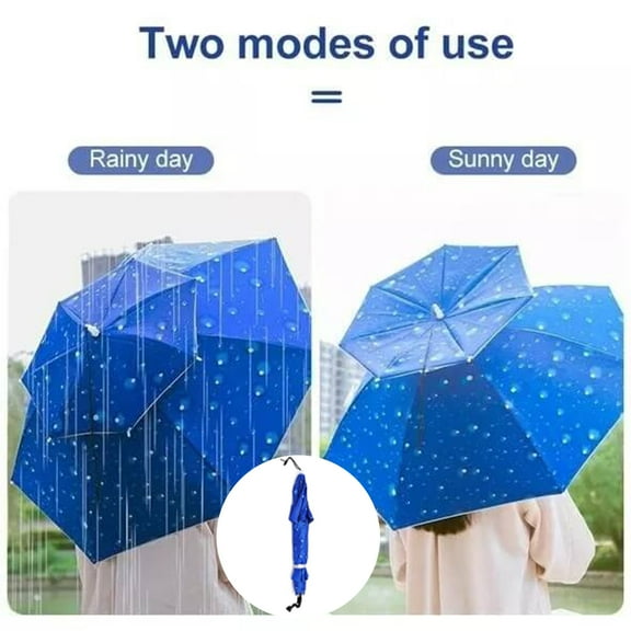 Fishing Umbrella Hat Folding Adjustable Sun Rain Cap, 29.5”oversize Hands Free Umbrellas, 8-Ribs Anti-UV Waterproof Headwear for Fishing Gardening Golf Sunshade Outdoor