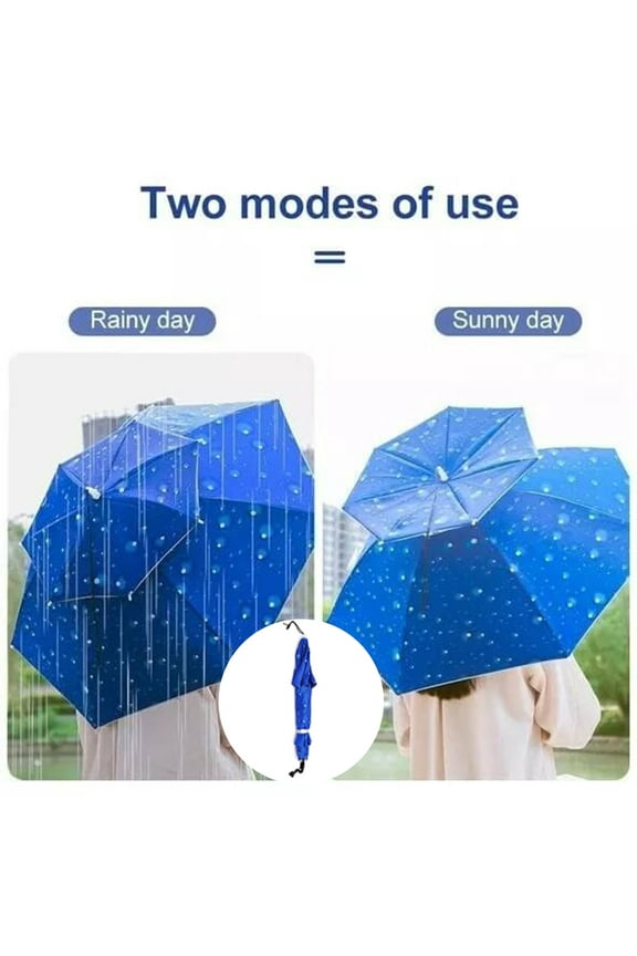 Fishing Umbrella Hat Folding Adjustable Sun Rain Cap, 29.5”oversize Hands Free Umbrellas, 8-Ribs Anti-UV Waterproof Headwear for Fishing Gardening Golf Sunshade Outdoor