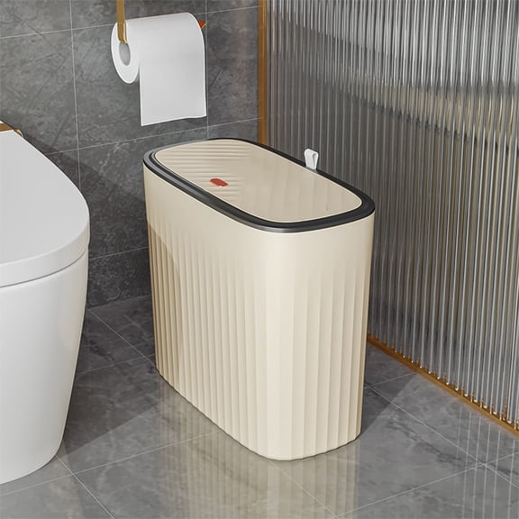 under $5 Fufafayo Bathroom Trash can with Automatic Touchless Lid, Motion Sensor Small Garbage Can, Slim Waterproof Smart Trash Bin for Bedroom, Office, Living Room