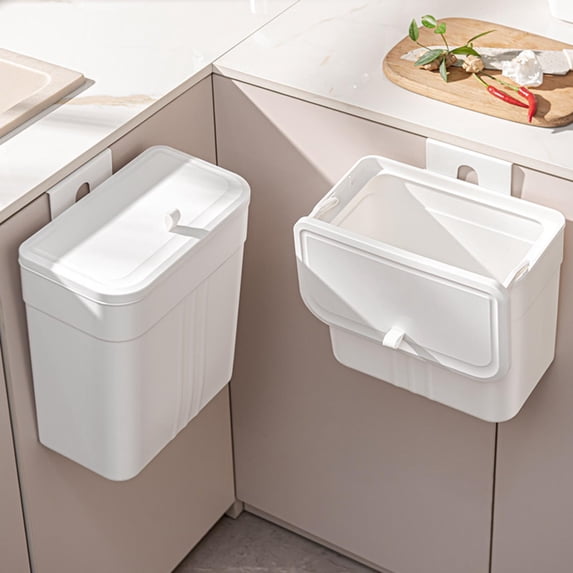 under $5 Fufafayo Kitchen Compost Bin for Counter Top or Under Sink, Hanging Small Kitchen Trash Can with Lid, Wall Mounted Waste Basket Bin Garbage Can for Bathroom