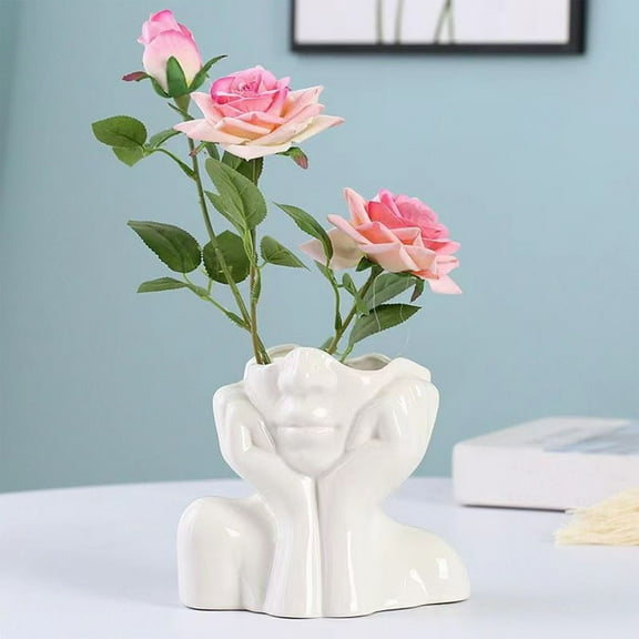 under $5 Fufafayo Resin Face Vase Flower Vase for Decor Female Form Face Vase Art Vase Modern Decorative Vase Centerpiece for Table Shelf Living Room Office Bedroom Small
