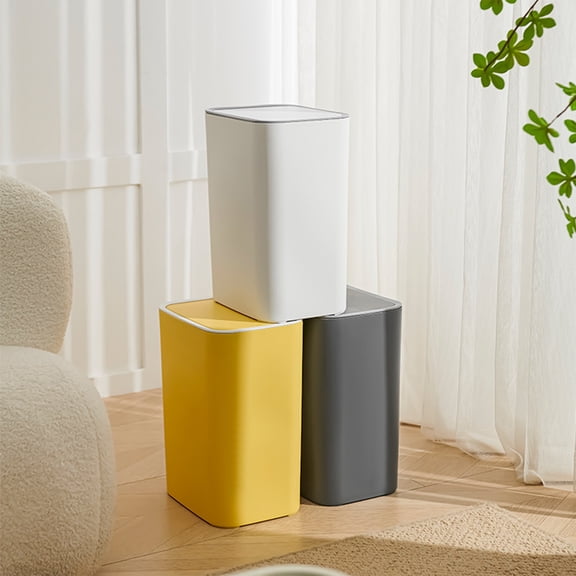 under $5 Fufafayo Trash Can with Lid, Small Bathroom Trash Can Wastebasket, Slim Garbage Can with Inner Bucket, Press Top Lid Garbage Container Bin for Kitchen, Home, Office, Bedroom