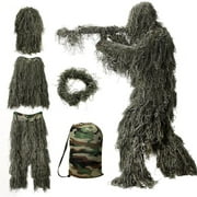 Clearance！5 In 1 Ghillie Suit,3D Camouflage Hunting Apparel ,Cosplay Clothing Including Jacket,Pants,Hood,Carry Bag