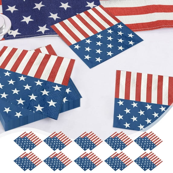 Clearance Under $5! InsCrazy 20pcs Tissues 4th of July Party Supplies Nationalist Disposable Veterans Memorial Red White and Blue Party Decorations Party Supplies