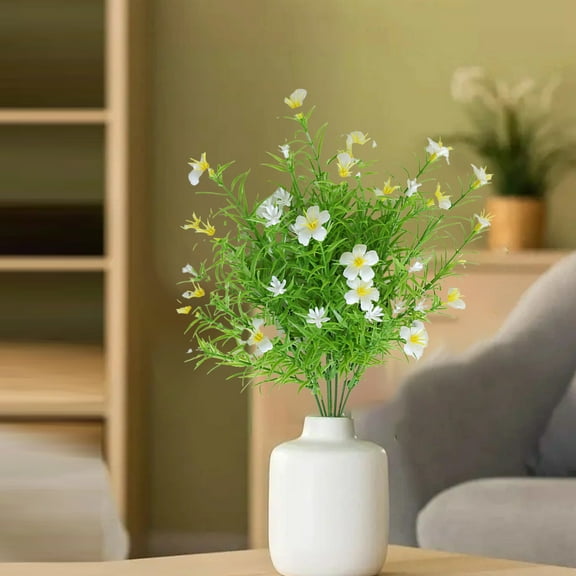 Clearance Under $5! InsCrazy Faux Potted Plant Decor Flowers Plastic Daisies Jasmine Greeneries Wedding Decoration Ornaments Fake Flowers for Shelves Living Room Decorative