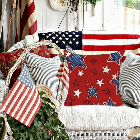 Clearance Under $5! InsCrazy Red White Blue Decorations Pillow Covers 18 X 18" America Flag Double Sides Print Cushion Cover for Bed Sofa Cartoons Tetragonum Couch Holiday Decorations