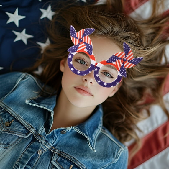 Clearance Under $5! InsCrazy Red White Blue Decorations Themed Party Decoration Glasses Dress Up with Letters Hat Flag Glasses Frame Party Glasses Suitable for Summer Savings