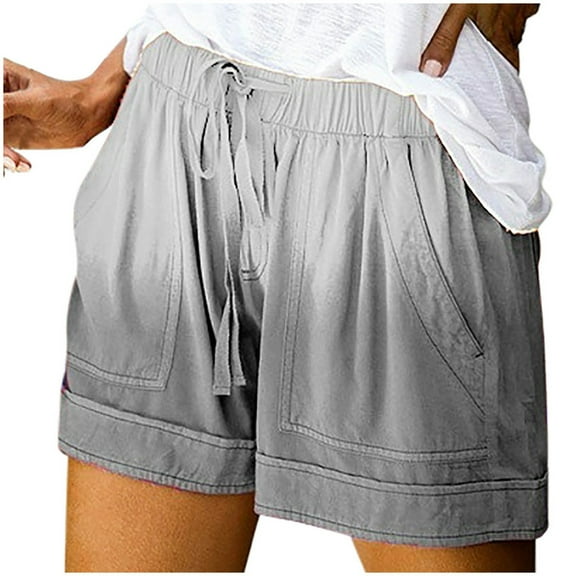 Clearance under $5 JINMGG 2023 Summer Plus Womens Shorts Clearance,Womens Comfy Summer Tie-Dye Shorts Drawstring Elastic Waist Pockets Casual Pants Gray XL