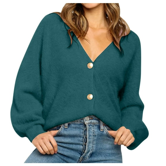 Clearance under $5 JINMGG 2025 Fall Winter Plus Size Sweaters for Women Clearance,Ladies Fashion V-neck Solid Color Button Loose Sweater Outer Sweater