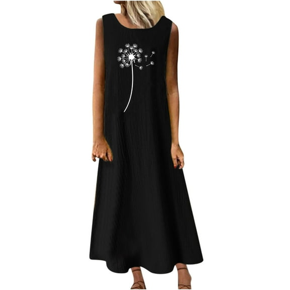 under $5 JINMGG 2026 Summer Dresses under $10.00 Fashion Women Dresses Summer Casual Round Neck Sleeveless Pocket Vacation Beach Long Dress
