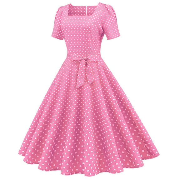 Clearance under $5 JINMGG Dresses for Women 2025 Clearance,Fashion Womens A Line Flare Vintage Dress BowKnot Prom Swing Short Sleeve Polka Dot Printing Party Dress