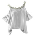 thumbnail image 1 of under $5 JINMGG Fall Tops for Women Plus Size Women Applique Collar Round Neck Flower Solid Tops Strapless Cold Shoulder T-Shirt Blouse Gray S, 1 of 3