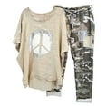thumbnail image 1 of Clearance under $5 JINMGG Two Piece Outfits Women, 2025 Fashion Fall Clearance Women's Print Crewneck Half Sleeve Pullover Shirt Tops + Pants Trousers Set Khaki XL, 1 of 8