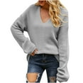 thumbnail image 1 of Clearance under $5 JINMGG V Neck Sweaters for Women Fall Winter Clearance,Women's Fashion Winter Solid Color Long Sleeve Pullover V-Neck Long Sleeve Sweater Tops, 1 of 9