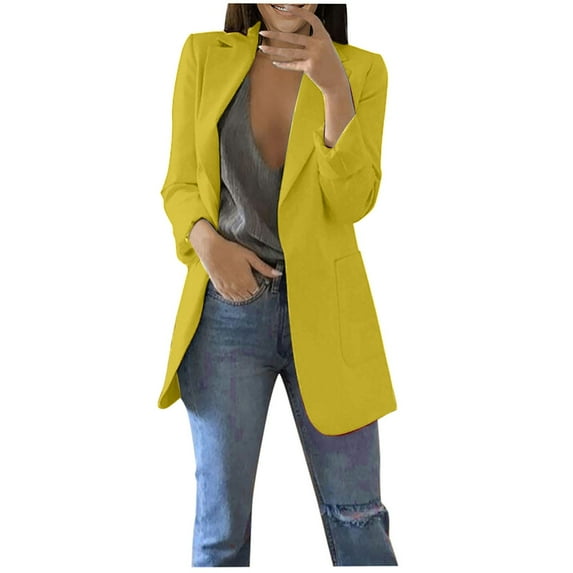 Clearance under $5 JINMGG Winter Coats for Women, 2023 Fashion Winter Clearance Women Blazers Windproof Coat Trench Coat Coats Autumn Spring Coat Blouse Jacket Yellow S