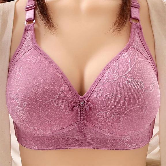 Joau Women's Comfort Wire Free Bras Floral Lace Lightly Lined Breathable Brassiere Plus Size Push Up Bra Full-Coverage Bralettes Everyday Bras