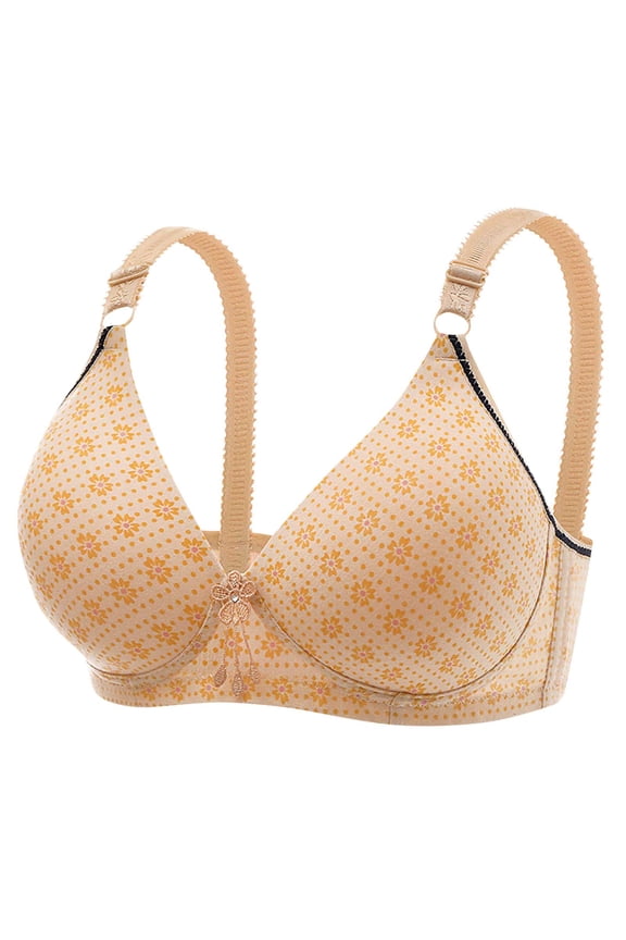 Women's Floral Lightly Lined T-Shirt Bra Full Figure Wireless Bra Push up Bra Breathable Comfort V-Neck Bralettes Everyday Bras for Ladies