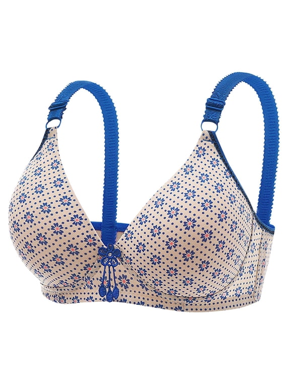 Women's Floral Lightly Lined T-Shirt Bra Full Figure Wireless Bra Push up Bra Breathable Comfort V-Neck Bralettes Everyday Bras for Ladies