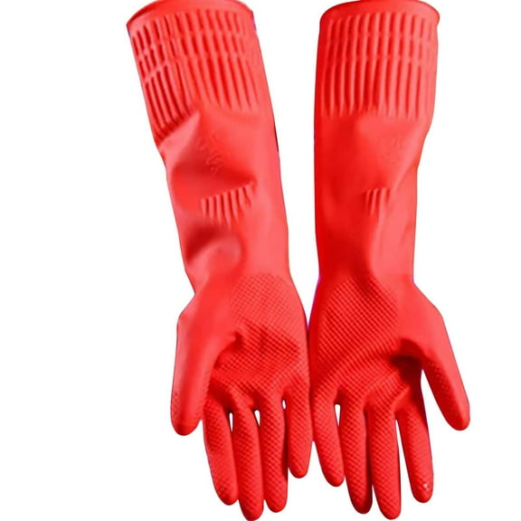 Clearance Under 5$ Latex Dishwashing Gloves, Dienrx Reusable Household Gloves Rubber Dishwashing Gloves Extra Thick Long Sleeves Kitchen Cleaning Working Painting Gardening Pet Care