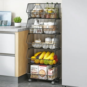 5-Layer Storage Rack, Dual Use Shelf for Kitchen Fruit Vegetable Baskets, Floor-Standing Home Organizer Potato Chip Food Holder, Display Snack Shelf for Living Room Dressers Stand