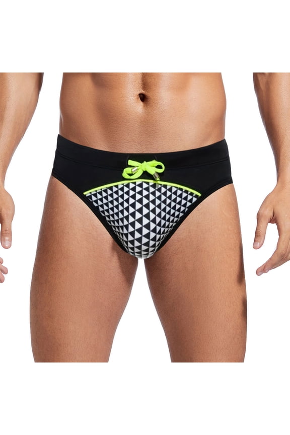 Mens Swim Briefs Low Waist Quick Dry Surfing Swimming Briefs Bikini Swimsuit Swimwear with Adjustable Drawstring (Black, XXL)