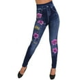 thumbnail image 1 of Miqool Women's Floral Denim Print Fake Jeans Stretch Skinny Seamless Pull-On Leggings Buttery Soft Tummy Control High Waisted Yoga Leggings, 1 of 4