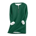 thumbnail image 1 of under $5 Omexry Womens Plus Size T-Shirts, Women Fall and Winter Loose Long Sleeved Round Neck Half Zip Thick Fleece Lambhair Warm Top Jacket with Pockets Green XXL, 1 of 9