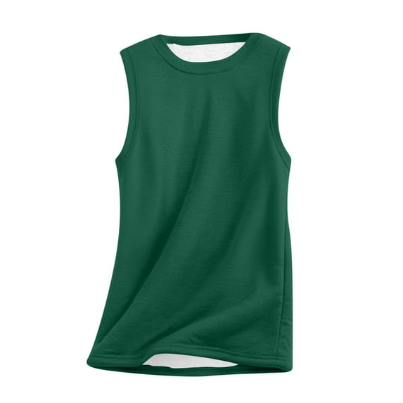 under $5 Omexry Womens Plus Size T-Shirts, Women Fall and Winter Loose Sleeveless Round Neck Thickened Fleece Lambhair Warm Top Green S