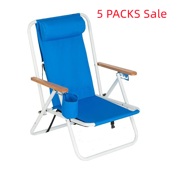Clearance!  5 PCAKS Folding Lounge Chair,Portable High Beach Chair,Patio Folding Lightweight Camping Chair, Outdoor Garden Park Pool Side Lounge Chair, with Cup Holder, Adjustable Headrest, Blue - image 1 of 7
