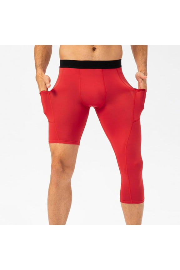 Under $5 PEONAVET Men's Active Yoga Leggings Pants Compression Running Dance Tights Pants with Pockets Cycling Athletic Workout Basketball Sports Leg 5" 7"Pants with Pockets