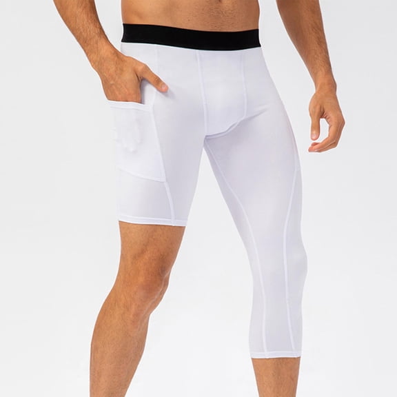 Under $5 PEONAVET Men's Active Yoga Leggings Pants Compression Running Dance Tights Pants with Pockets Cycling Athletic Workout Basketball Sports Pants Quick Dry with Pockets