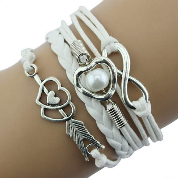 Pitauce 1PC Infinity Love Heart Pearl Friendship Antique Leather Bracelet Girls' Charm Bracelets Friendship Bracelet Women's Strand Bracelets