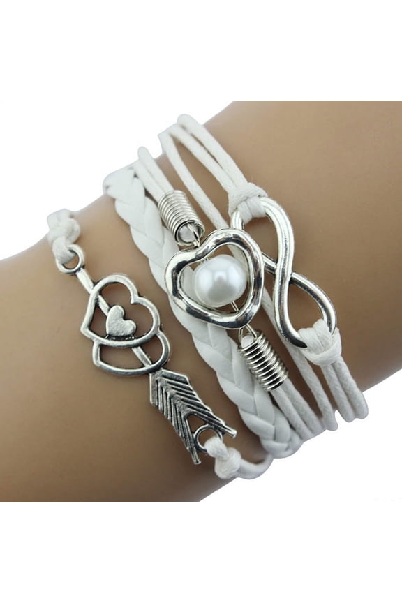 1PC Infinity Love Heart Pearl Friendship Antique Leather Bracelet Girls' Charm Bracelets Friendship Bracelet Women's Strand Bracelets